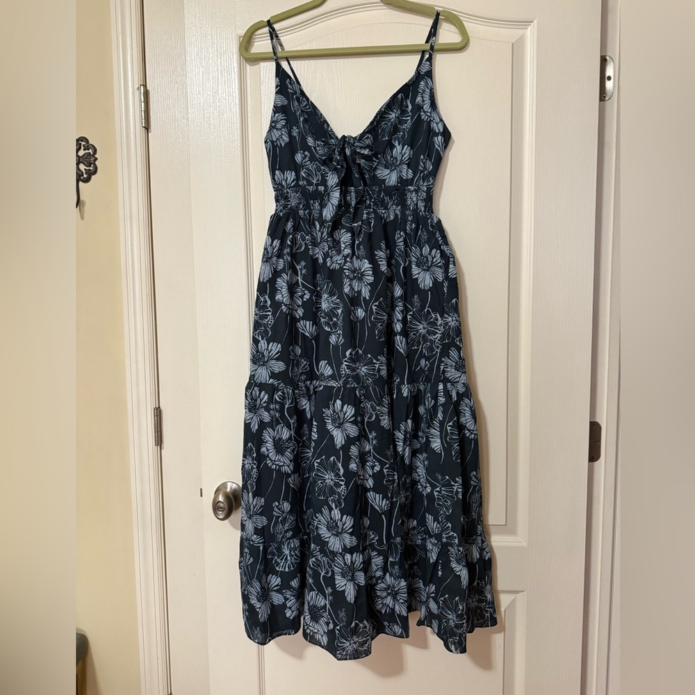 CELINA MOON Blue and White Halter Sundress Maxi